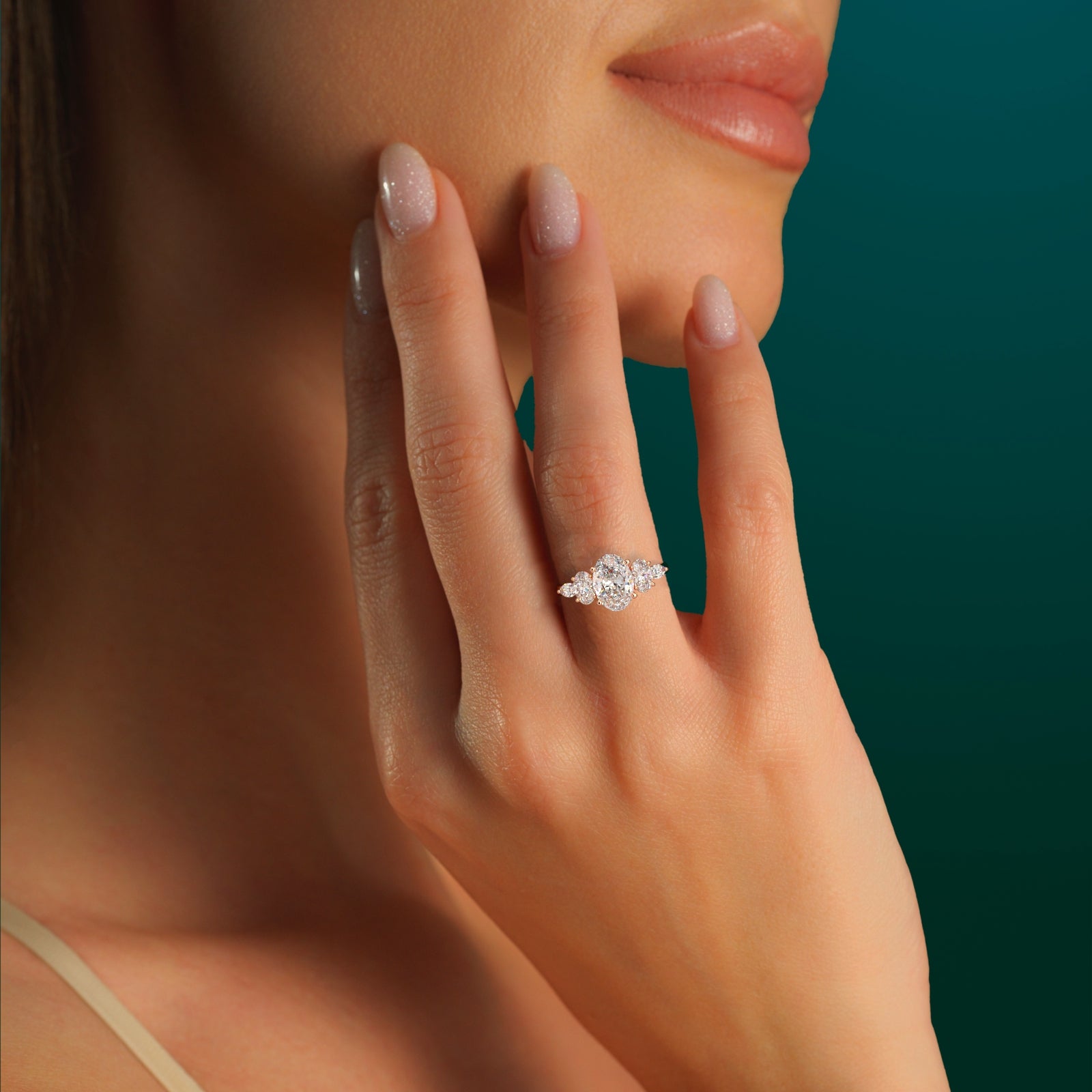 Solid Gold Trilogy Engagement Ring | Oval & Pear Cut Diamond Ring