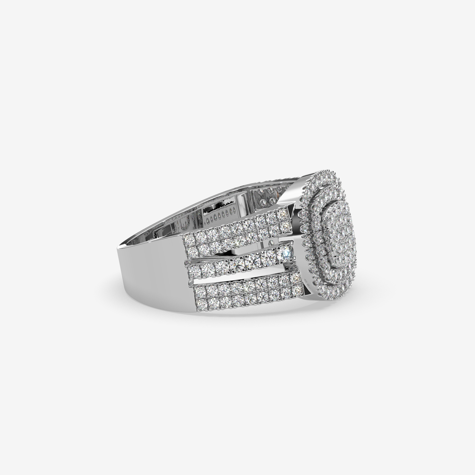 Unisex Cushion Shape Double Halo Diamond Ring | Solid Gold Multi-Row Statement Ring