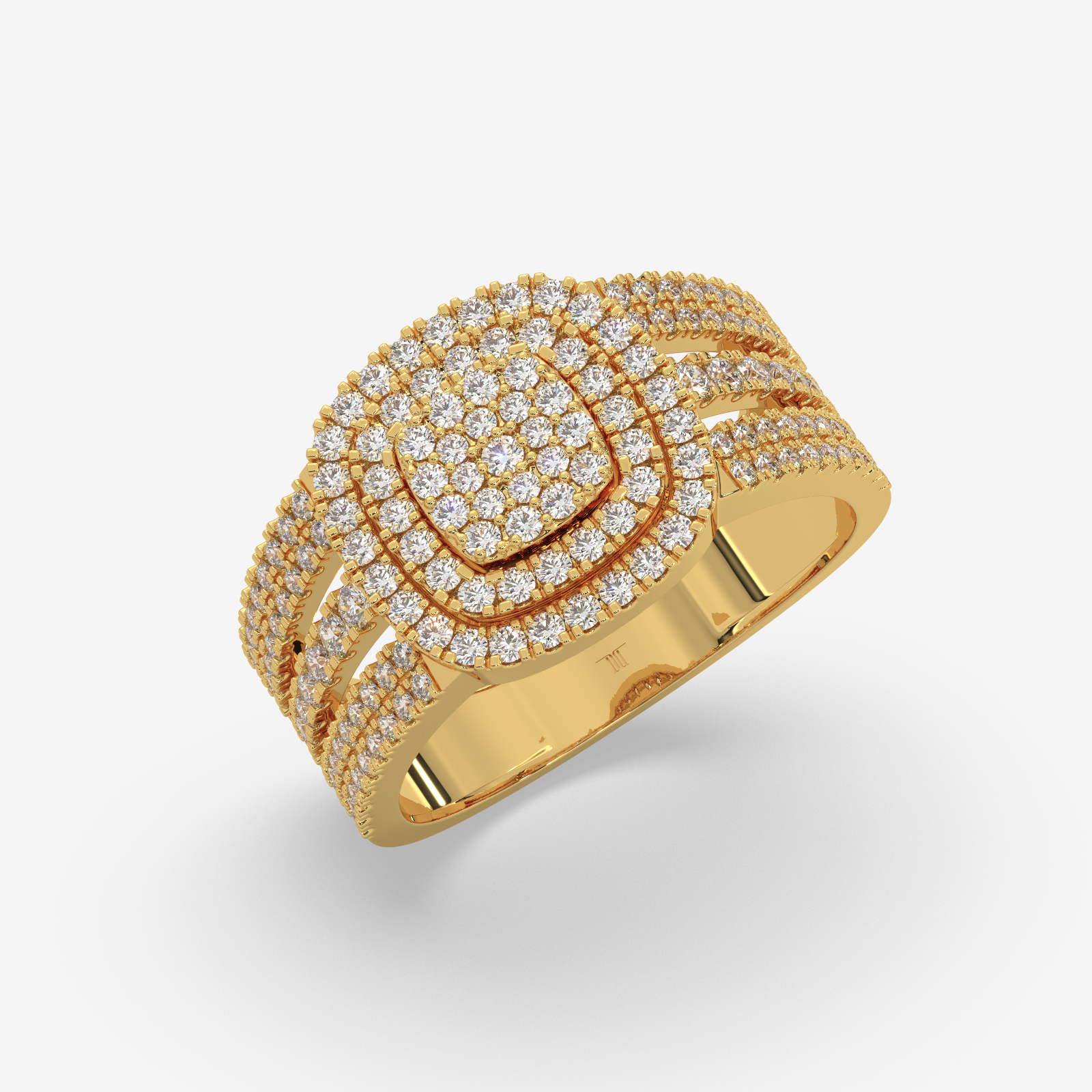 Unisex Cushion Shape Double Halo Diamond Ring | Solid Gold Multi-Row Statement Ring