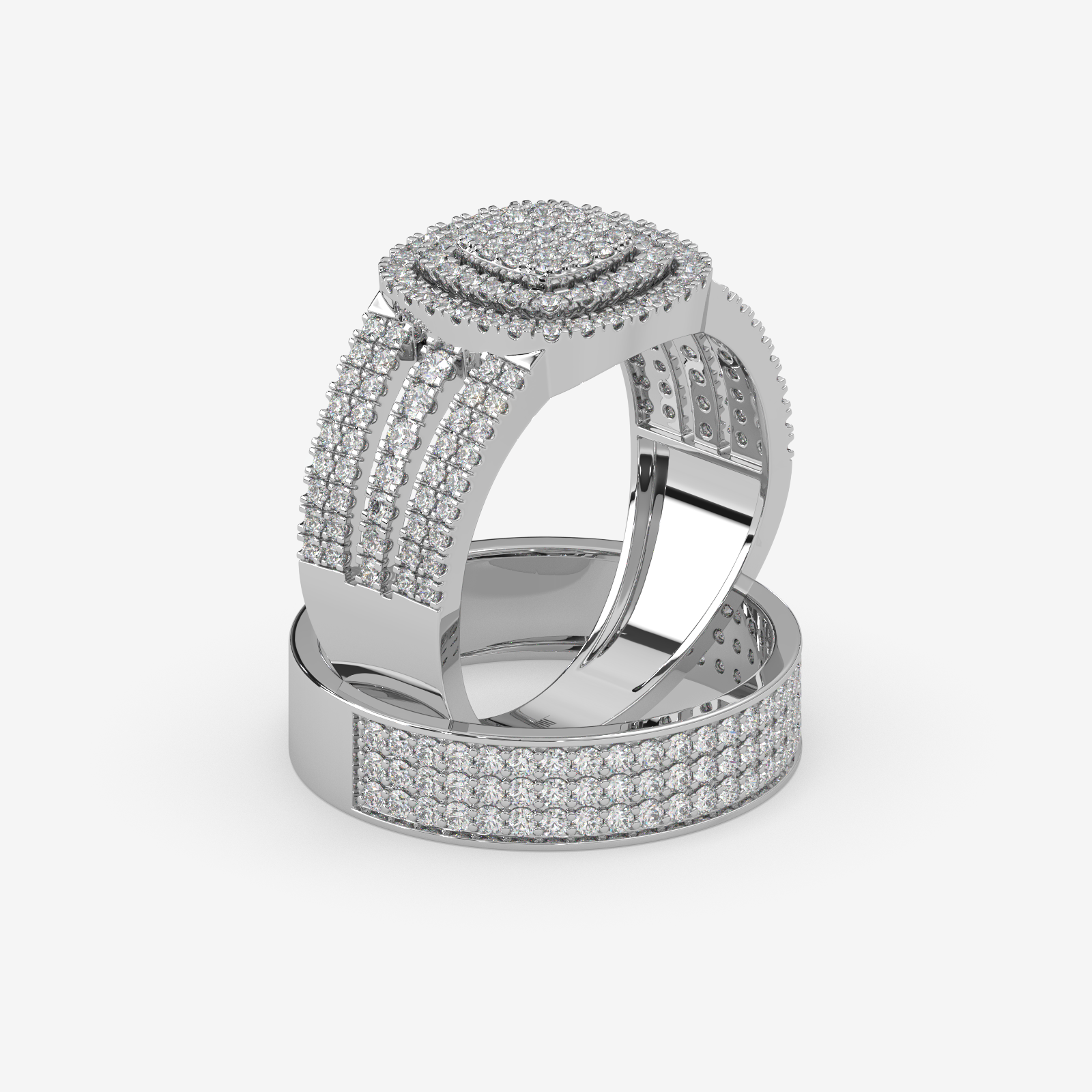 Solid Gold 1.10 CTW Diamond Trio Bridal Set | Engagement Ring & Matching Band