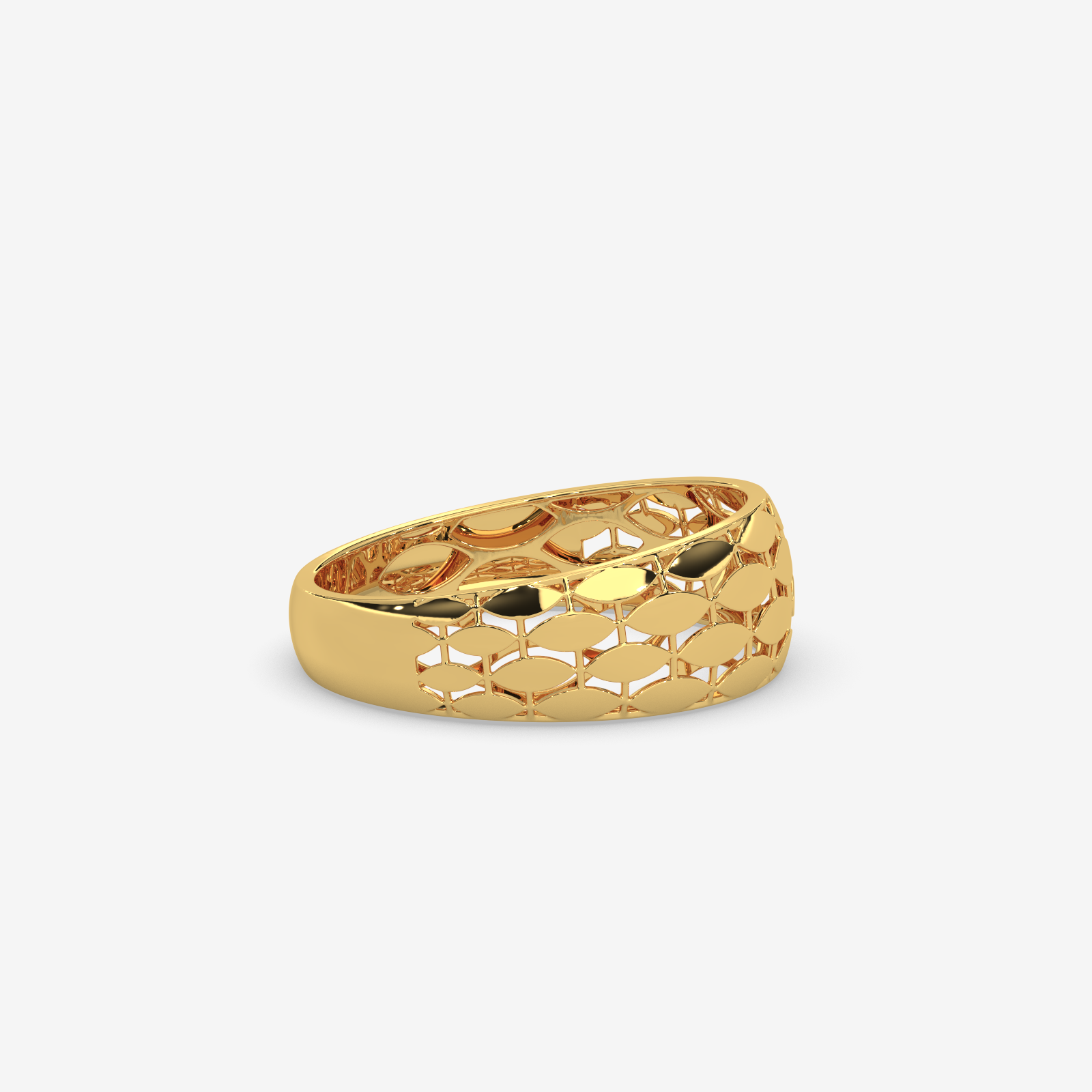 18k Solid Gold Openwork Marquise Band Ring | Elegant Lattice Statement Ring for Women