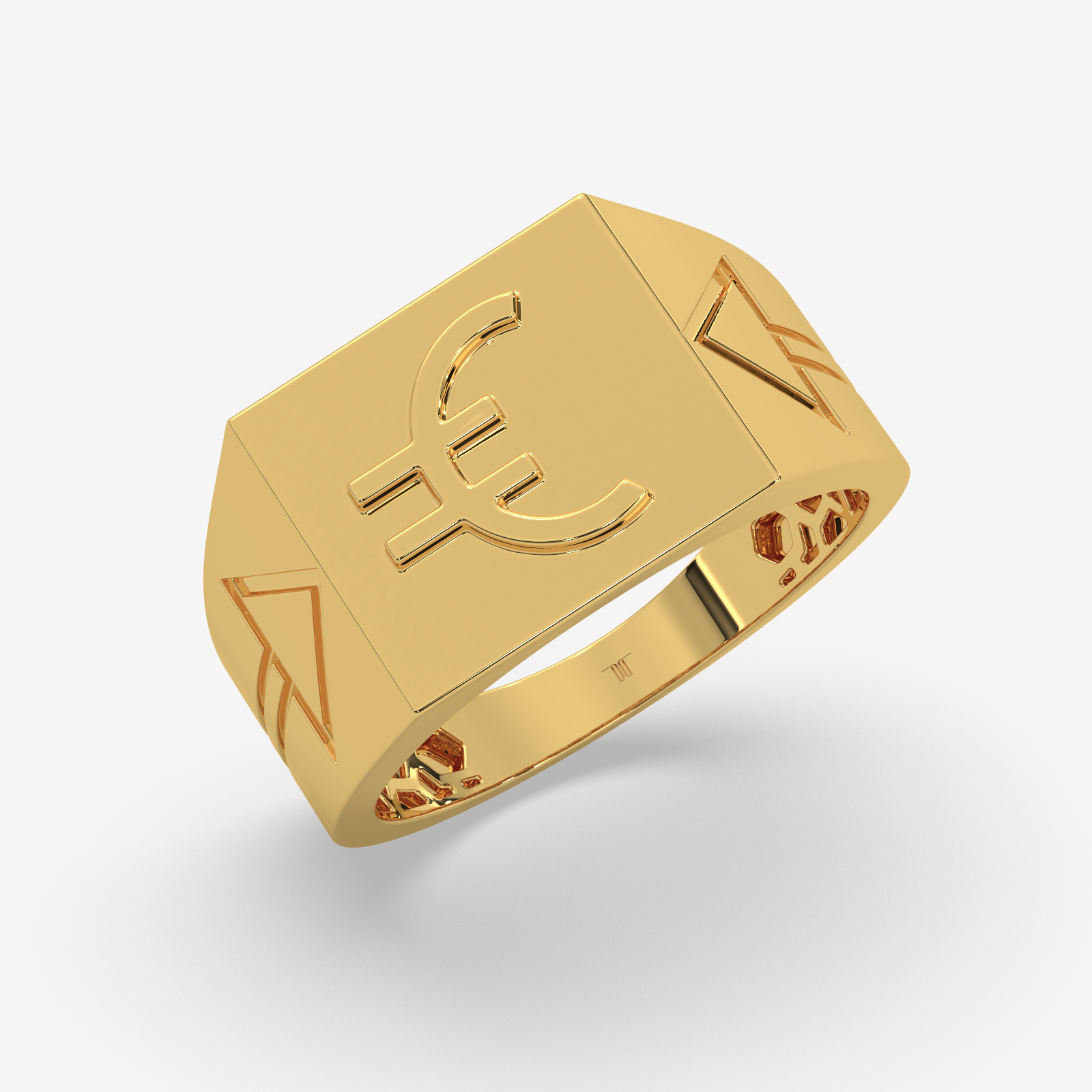 Men’s Solid Gold Euro Sign Signet Ring | Luxurious Currency Symbol Statement Band