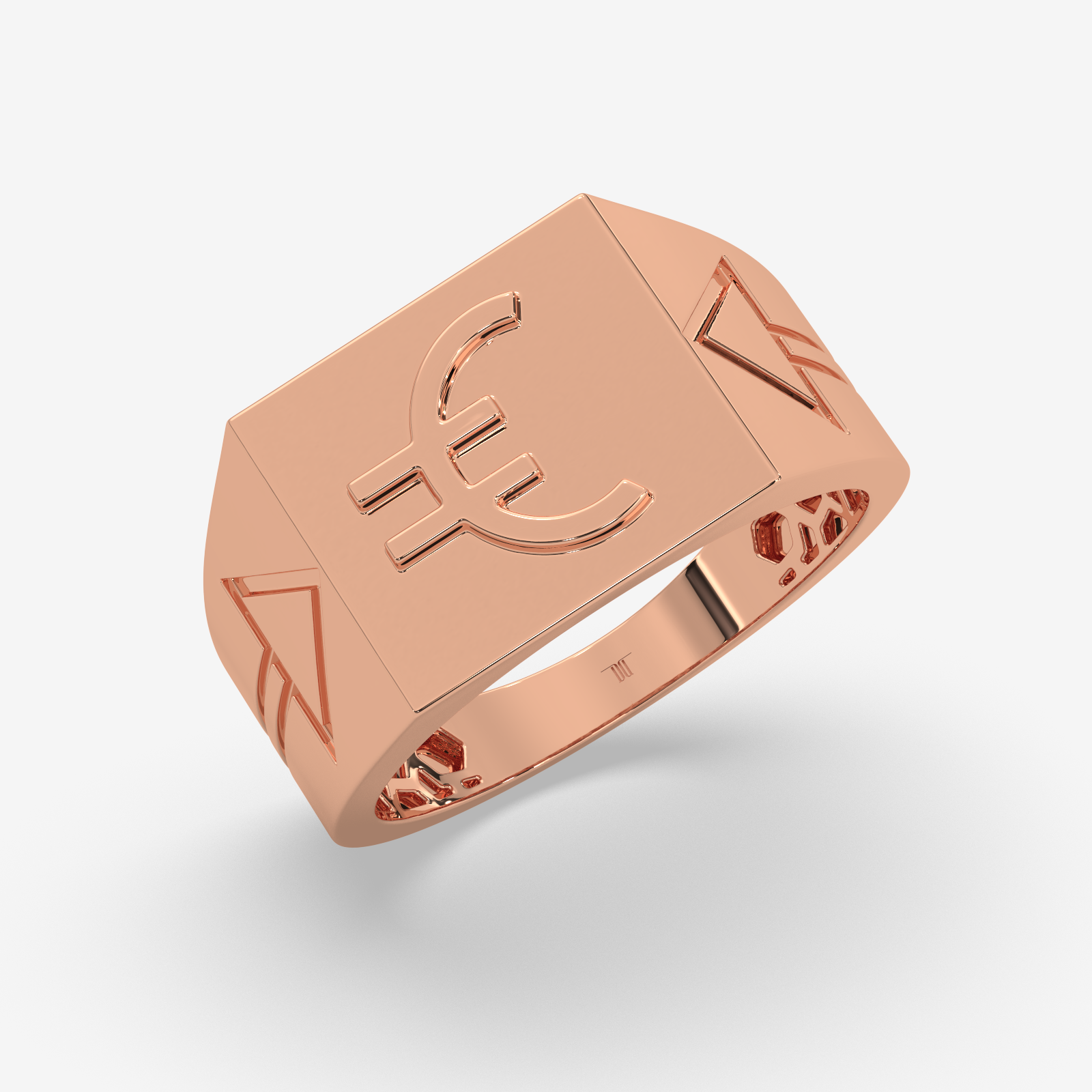 Men’s Solid Gold Euro Sign Signet Ring | Luxurious Currency Symbol Statement Band