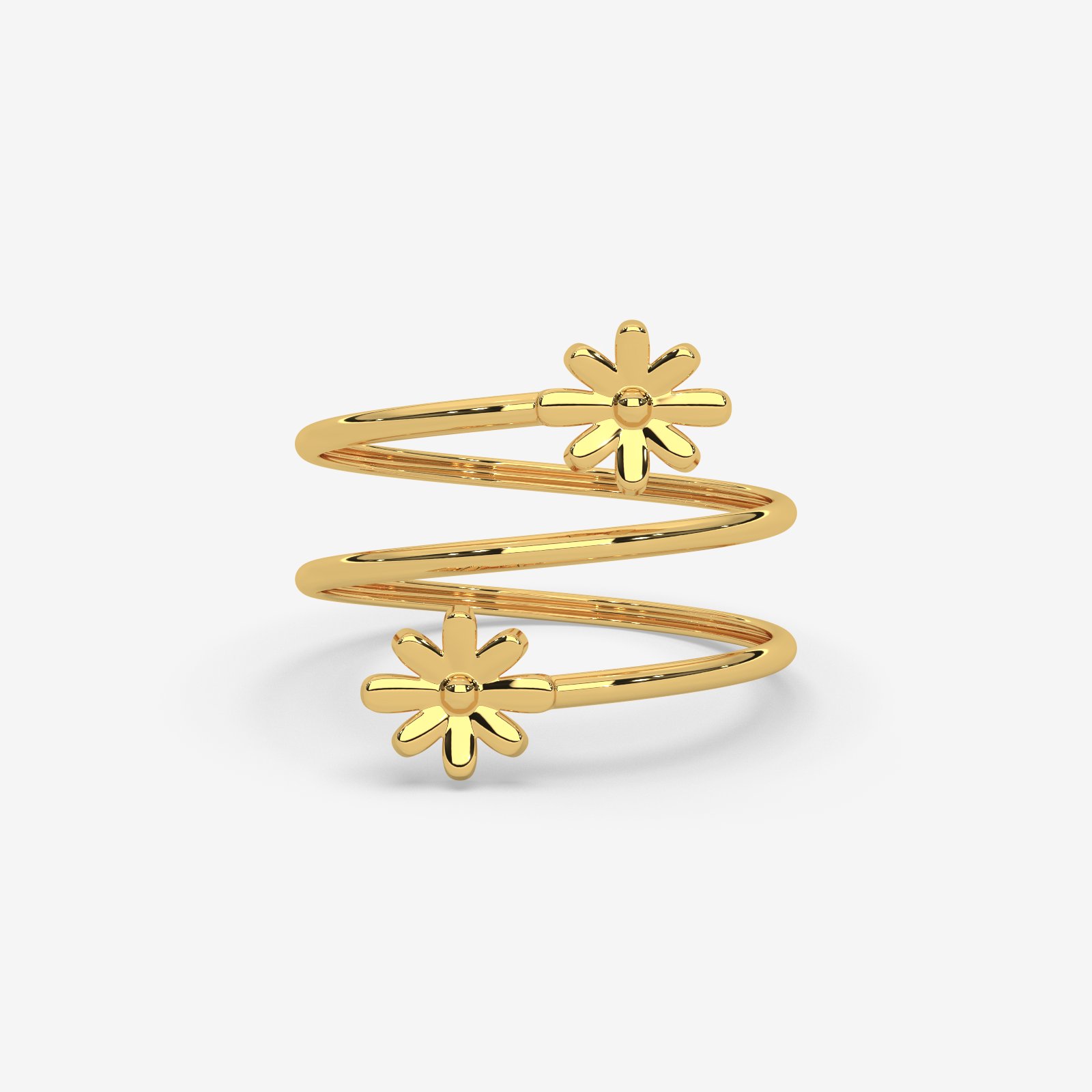 18K Gold Floral Spiral Ring | Double Daisy Wrap Design for Women