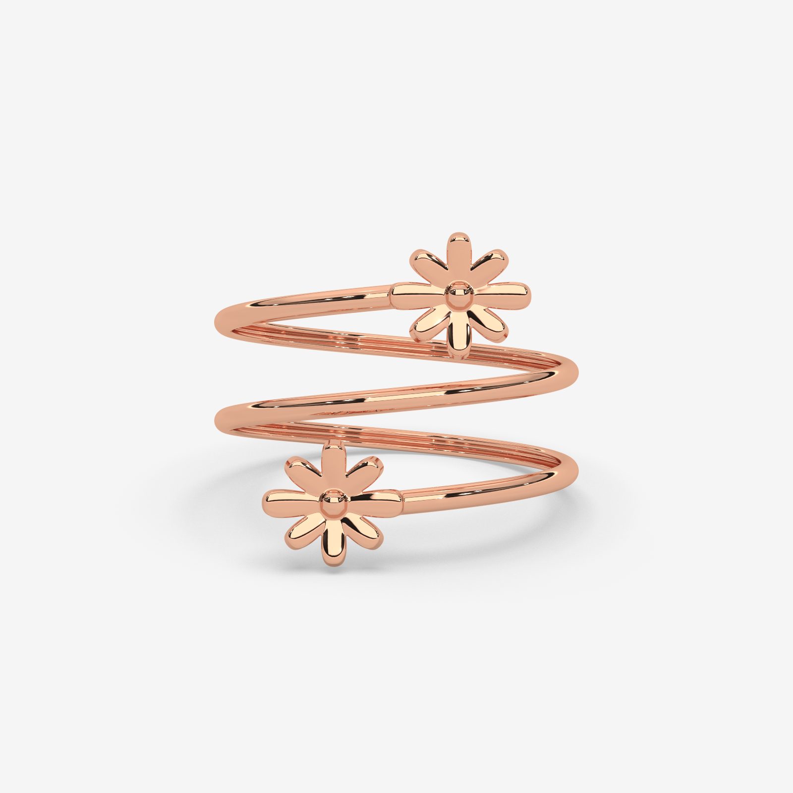 18K Gold Floral Spiral Ring | Double Daisy Wrap Design for Women
