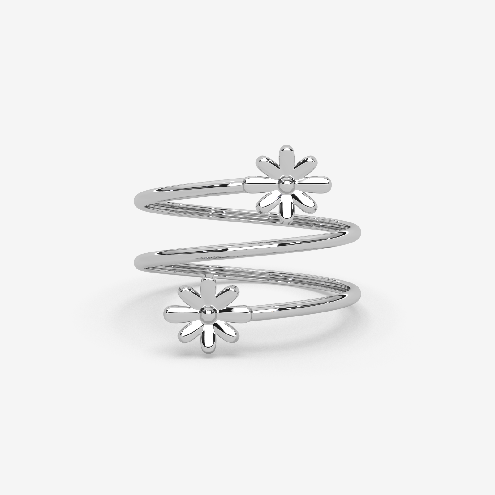 18K Gold Floral Spiral Ring | Double Daisy Wrap Design for Women