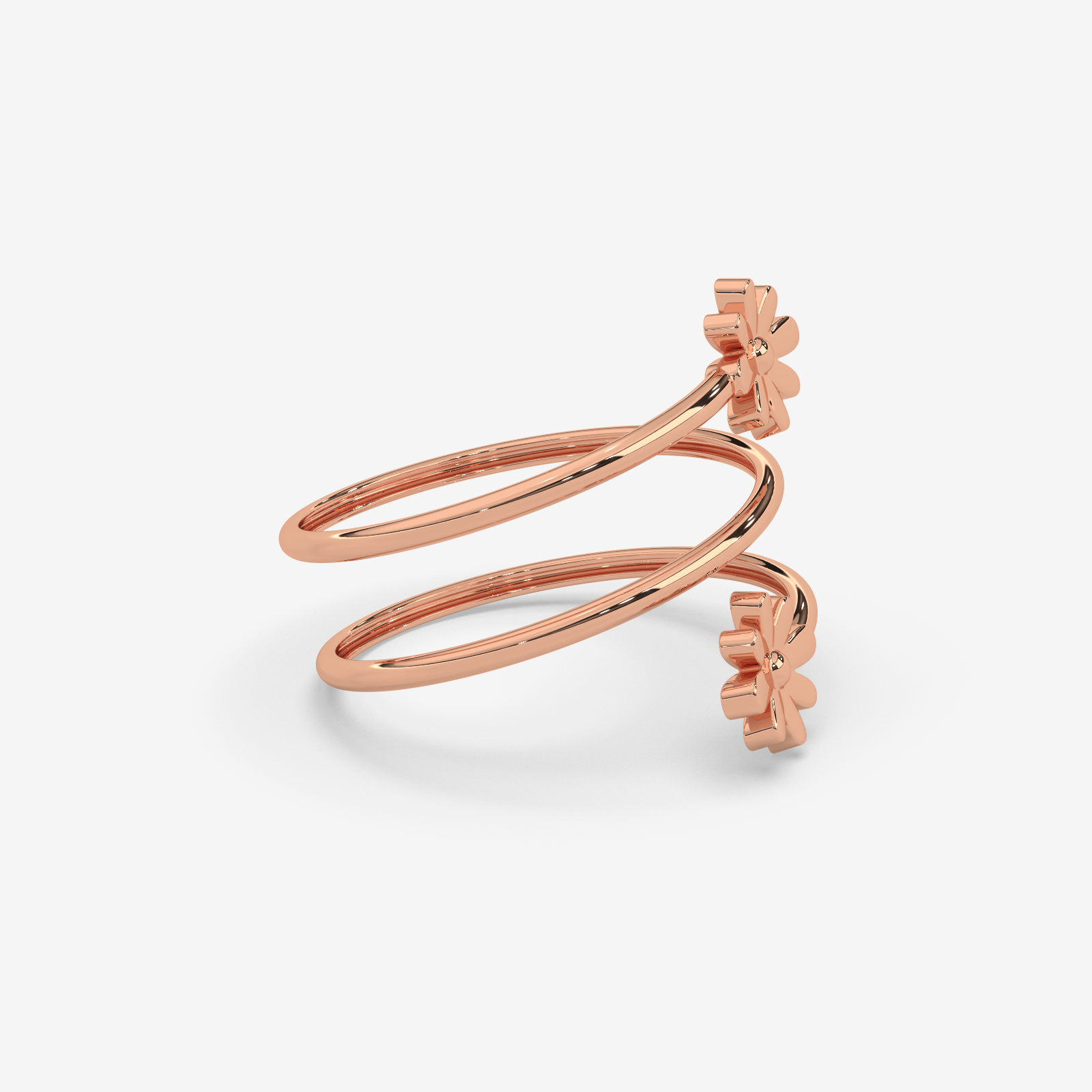 18K Gold Floral Spiral Ring | Double Daisy Wrap Design for Women