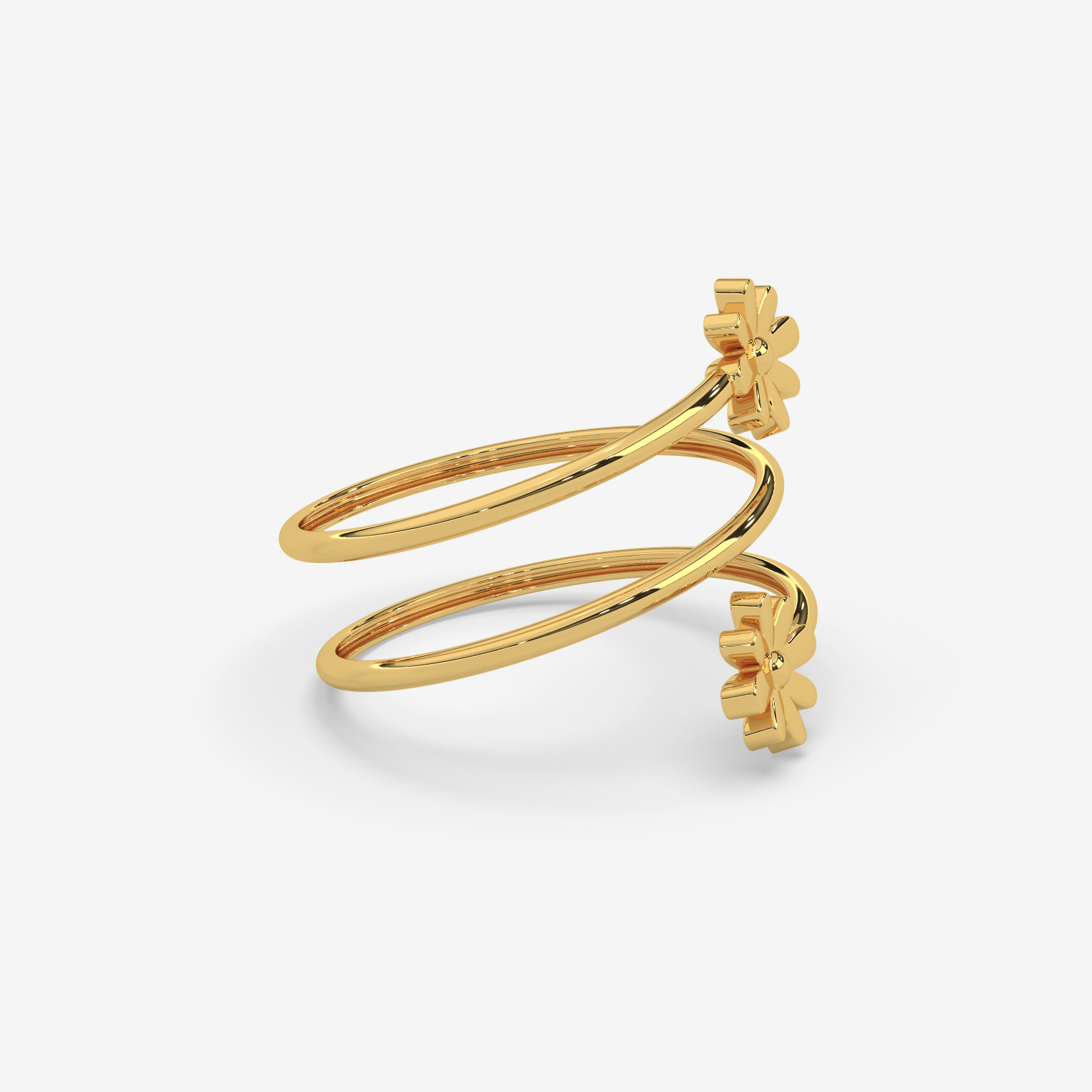 18K Gold Floral Spiral Ring | Double Daisy Wrap Design for Women
