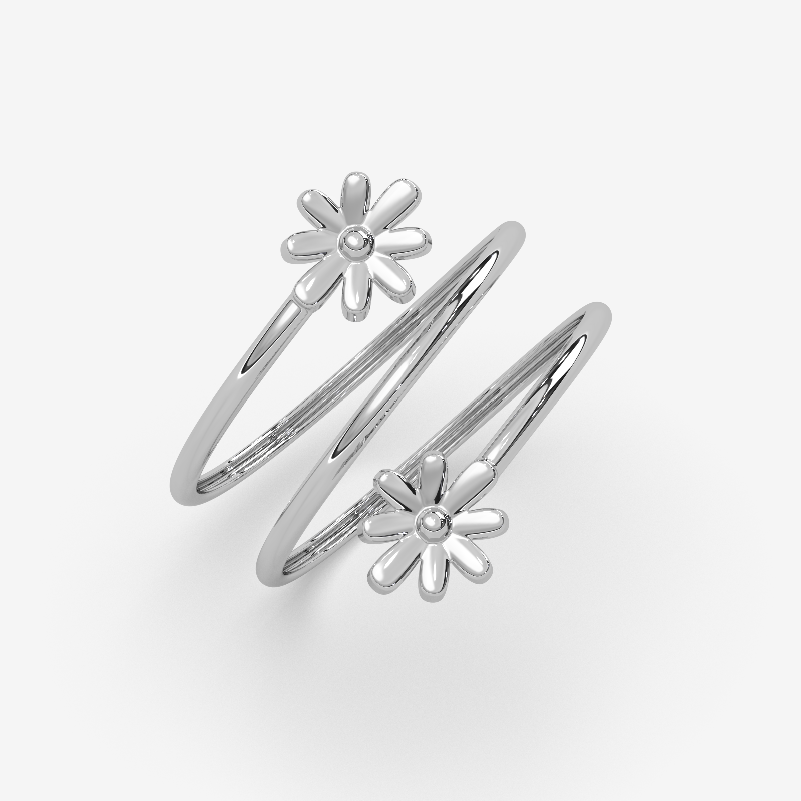 18K Gold Floral Spiral Ring | Double Daisy Wrap Design for Women
