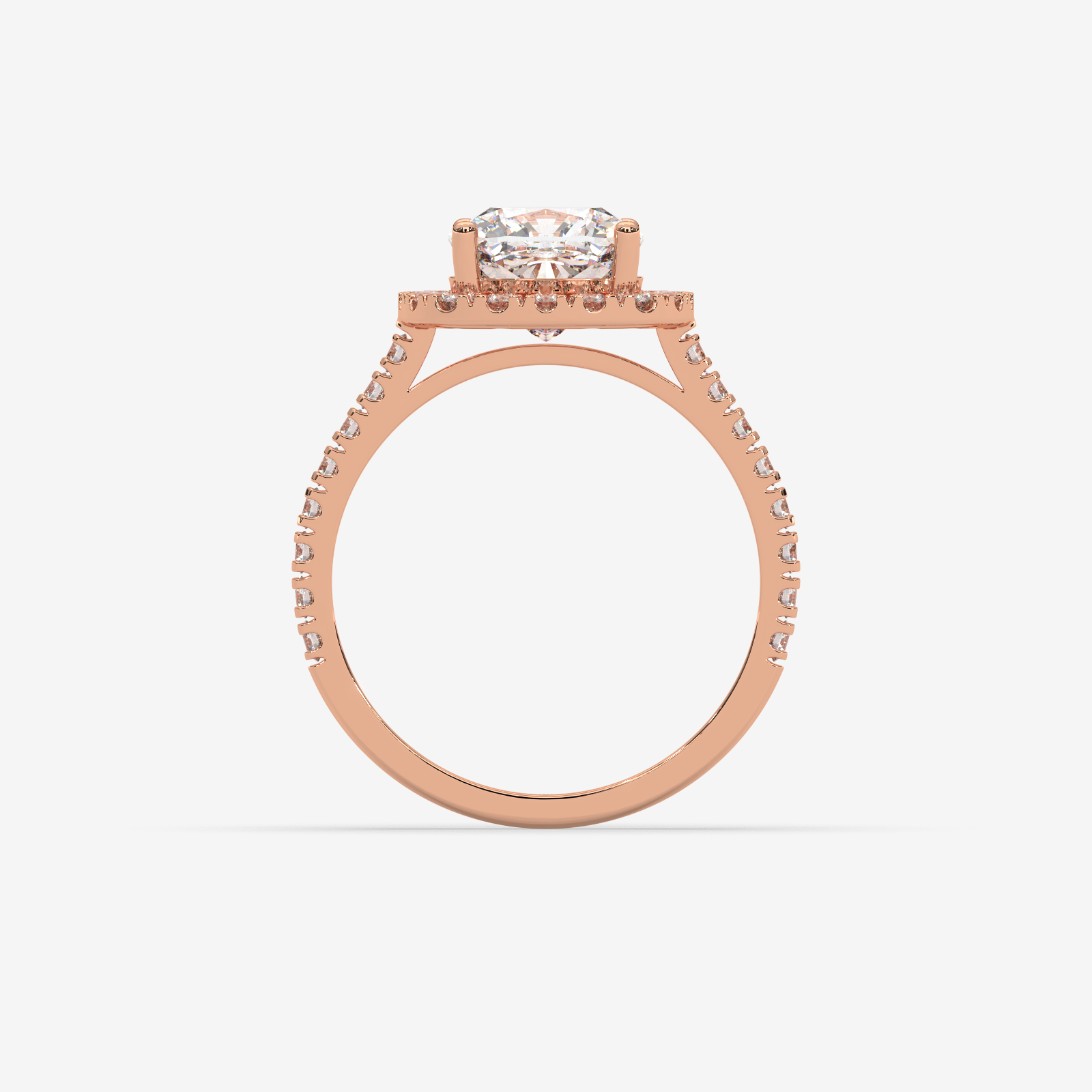 Solid Gold Cushion Cut Diamond Halo Engagement Ring | Pave Set Band