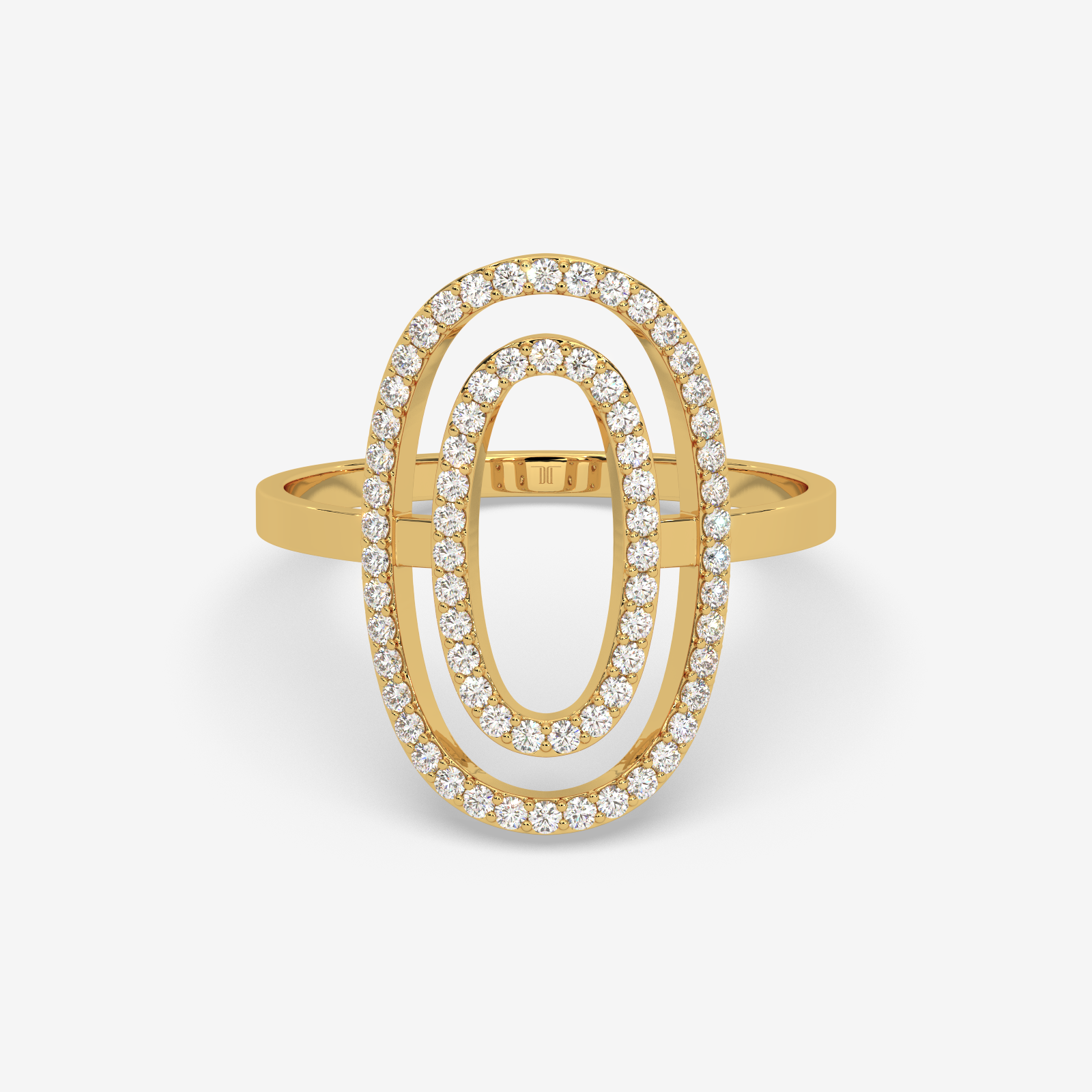 18K Gold Double Oval Diamond Statement Ring | Modern Geometric Open Hoop Ring for Women