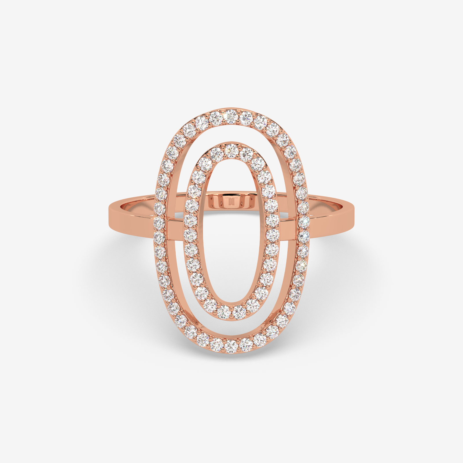 18K Gold Double Oval Diamond Statement Ring | Modern Geometric Open Hoop Ring for Women