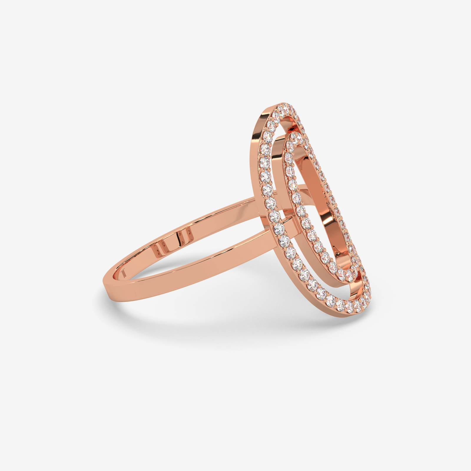 18K Gold Double Oval Diamond Statement Ring | Modern Geometric Open Hoop Ring for Women