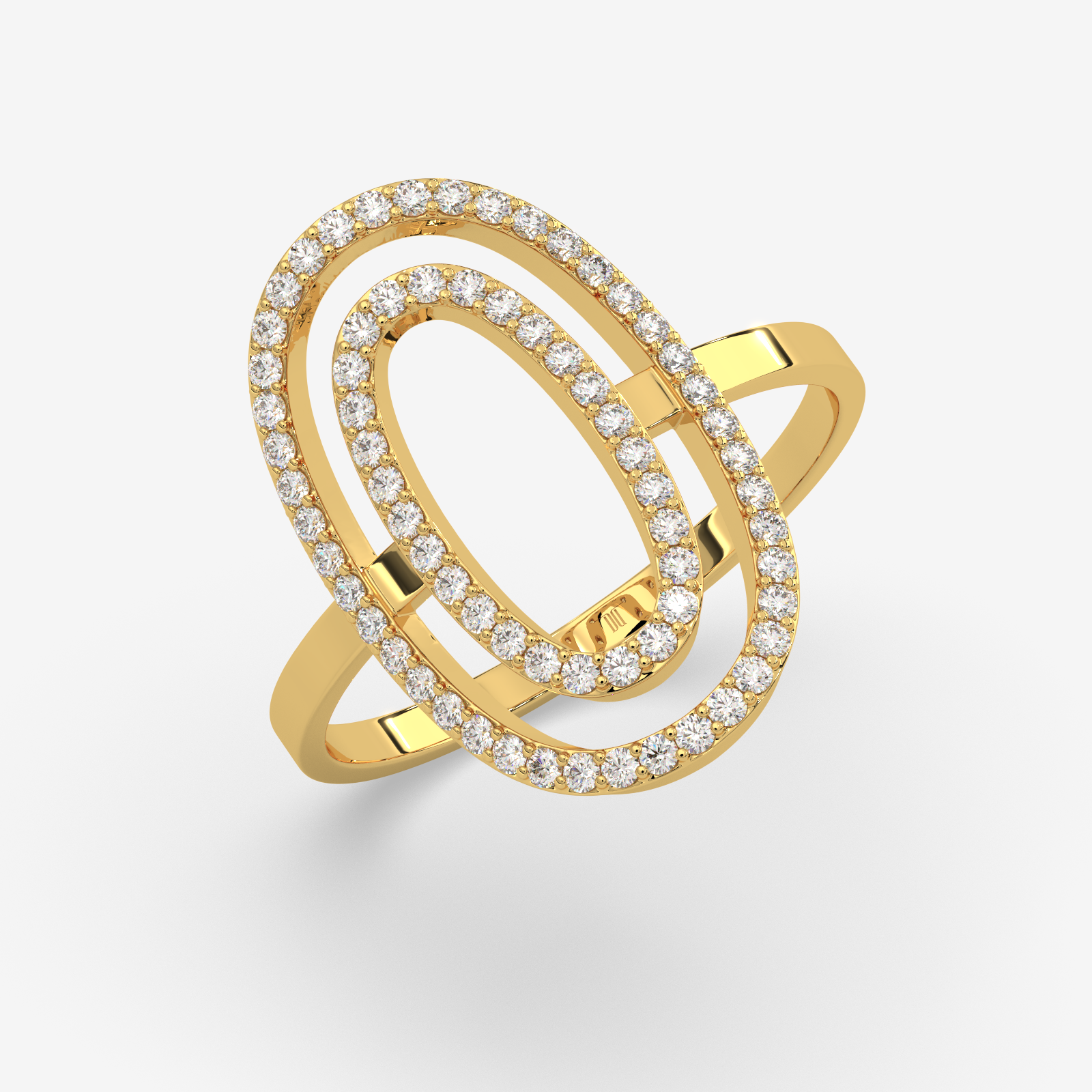 18K Gold Double Oval Diamond Statement Ring | Modern Geometric Open Hoop Ring for Women