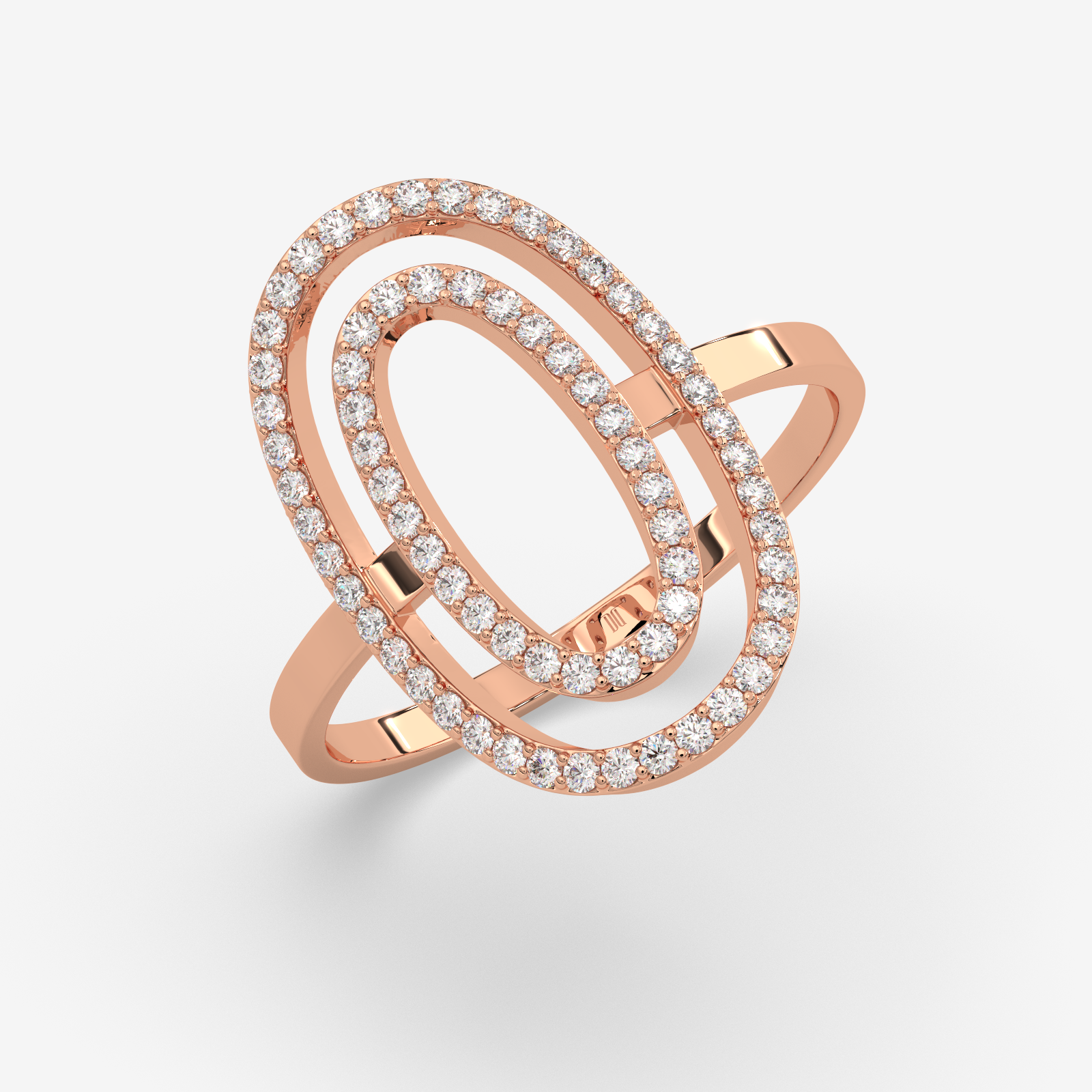 18K Gold Double Oval Diamond Statement Ring | Modern Geometric Open Hoop Ring for Women