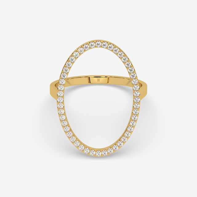 18K Gold Modern Open Oval Diamond Ring | Sculptural Fine Jewelry for Women