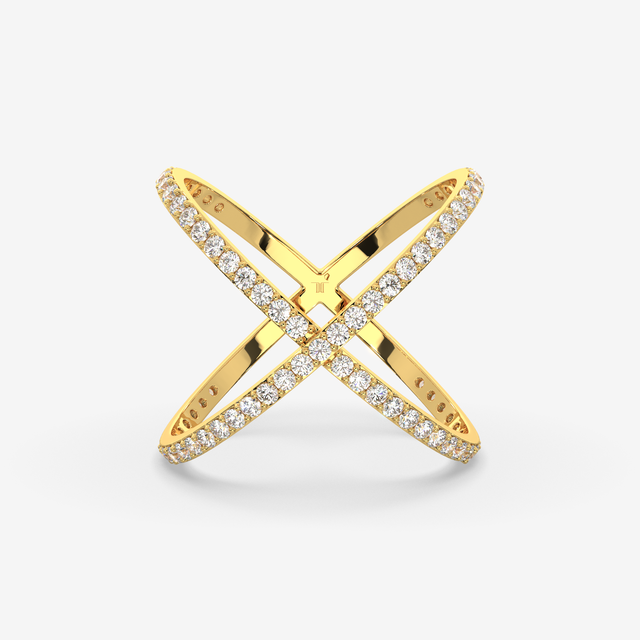18k Gold Diamond Criss-Cross X Ring | Modern Pave Statement Band