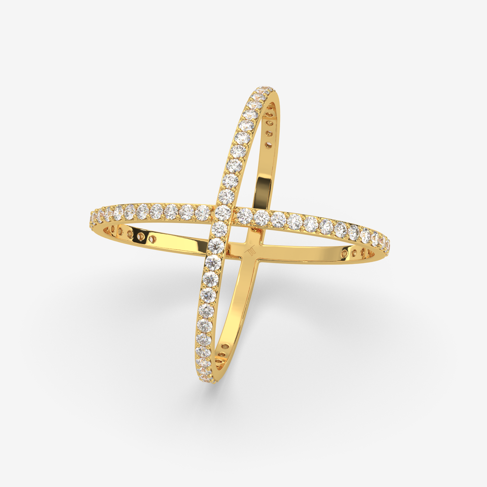Solid Gold Diamond Criss-Cross X Ring | Modern Pave Statement Band