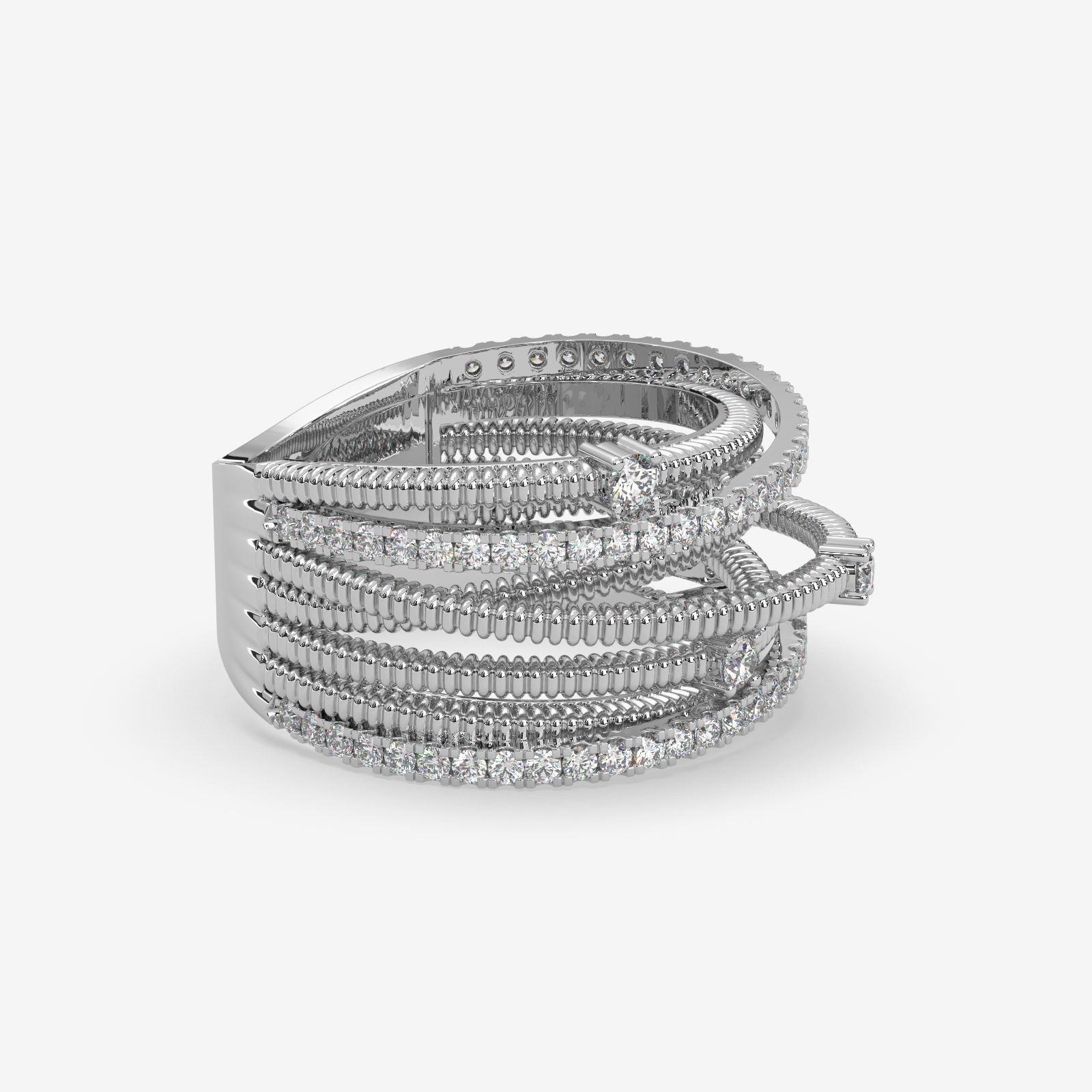 18k Gold Multi-Row Crossover Diamond Ring | Twisted Rope Statement Band for Women