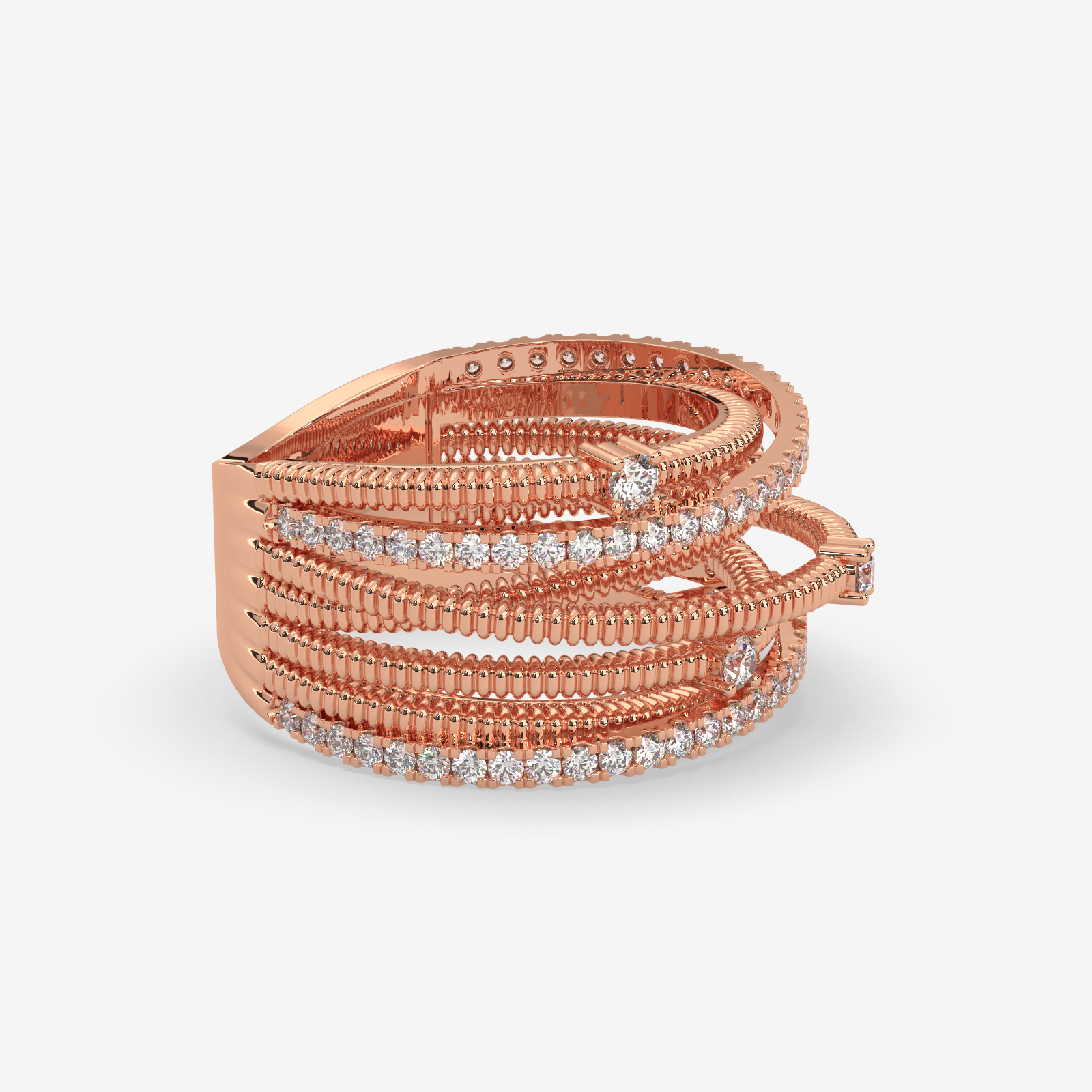 18k Gold Multi-Row Crossover Diamond Ring | Twisted Rope Statement Band for Women