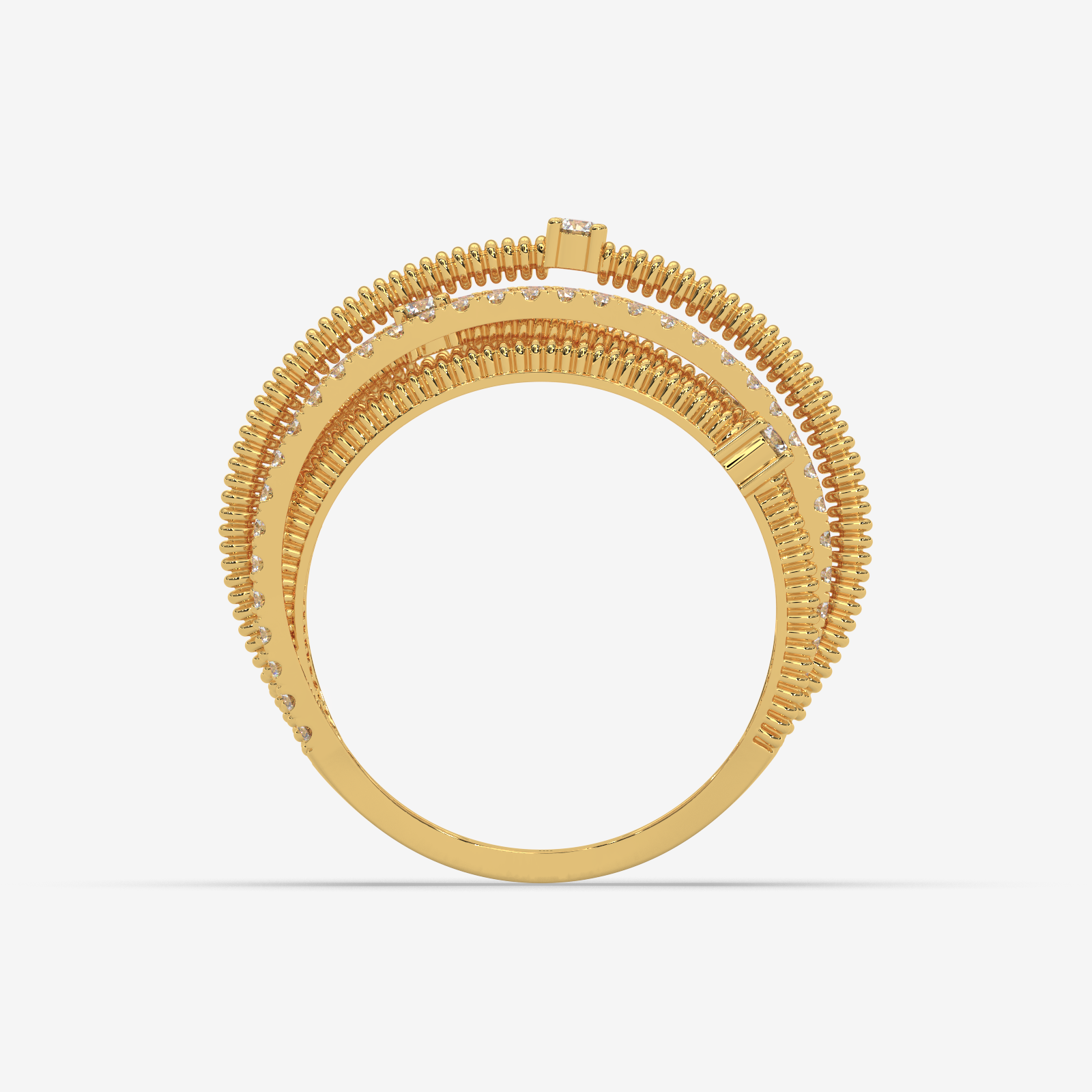 18k Gold Multi-Row Crossover Diamond Ring | Twisted Rope Statement Band for Women