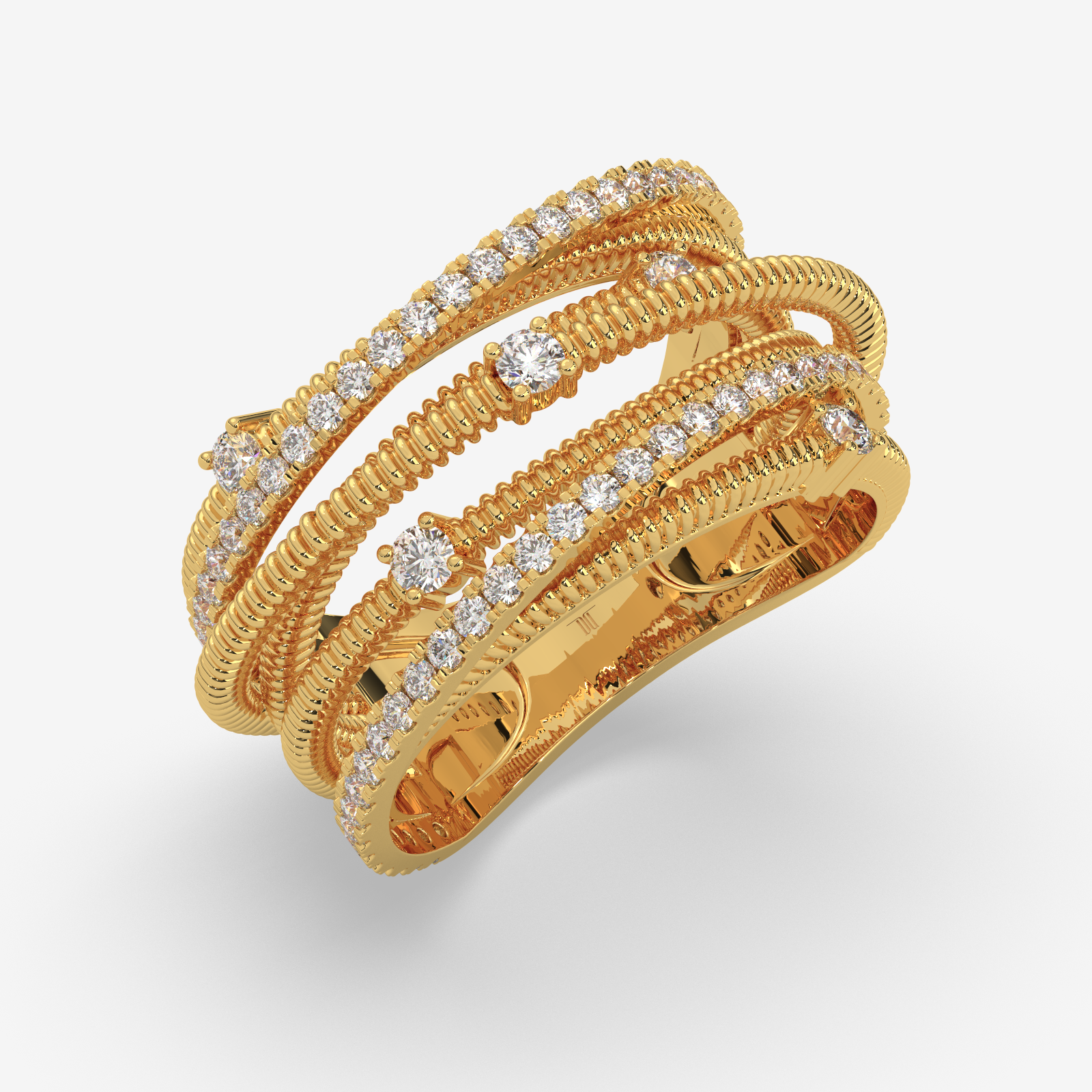 18k Gold Multi-Row Crossover Diamond Ring | Twisted Rope Statement Band for Women