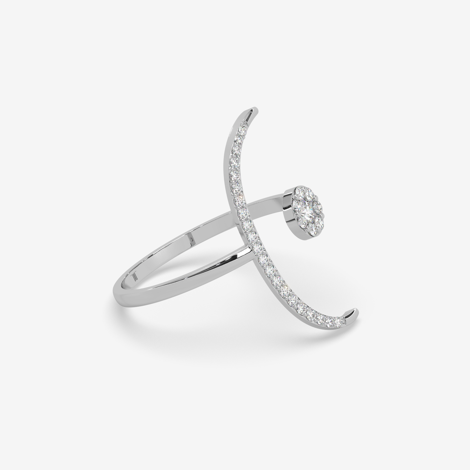 18k Gold Open Bypass Diamond Ring | Modern Cluster & Pave Statement Ring