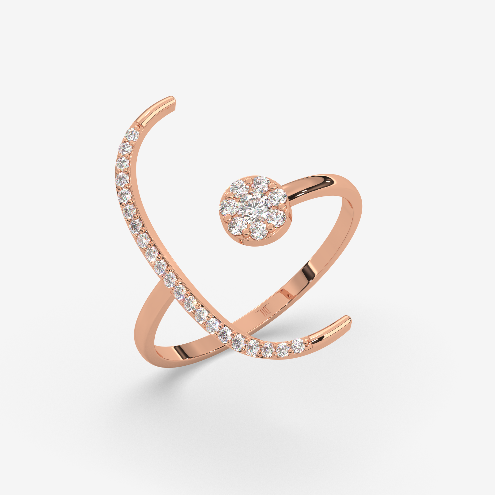 18k Gold Open Bypass Diamond Ring | Modern Cluster & Pave Statement Ring