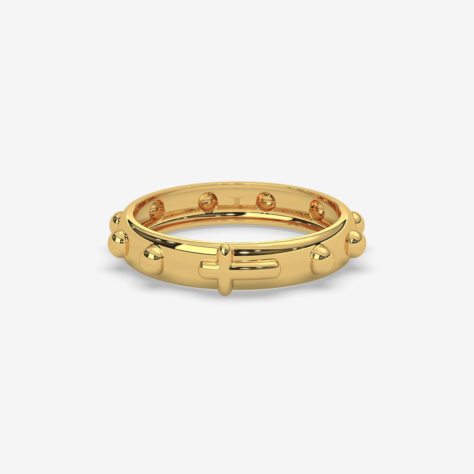 18k Gold Rosary Ring | Solid Gold Prayer Band with Cross & Ten Decades