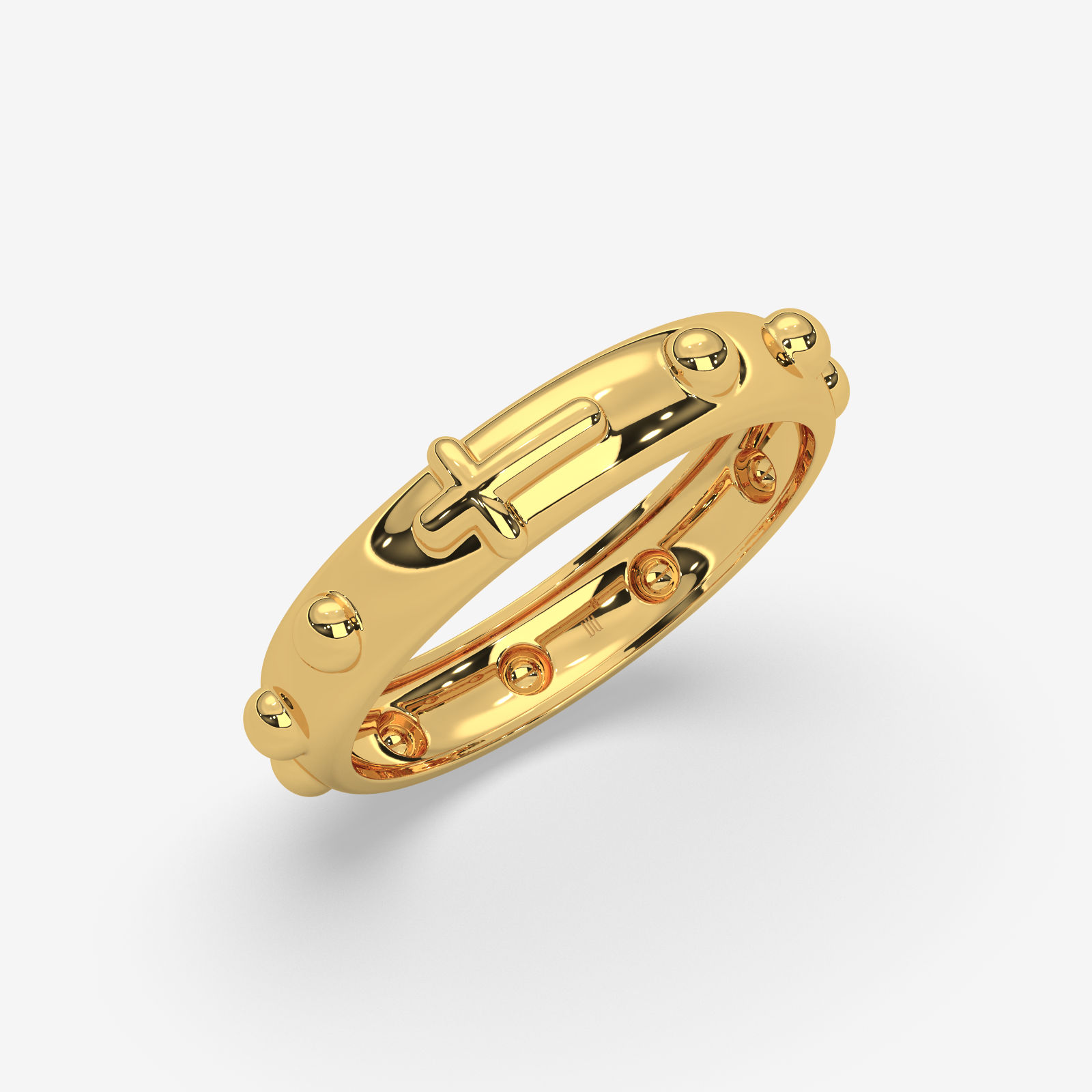 18k Gold Rosary Ring | Solid Gold Prayer Band with Cross & Ten Decades
