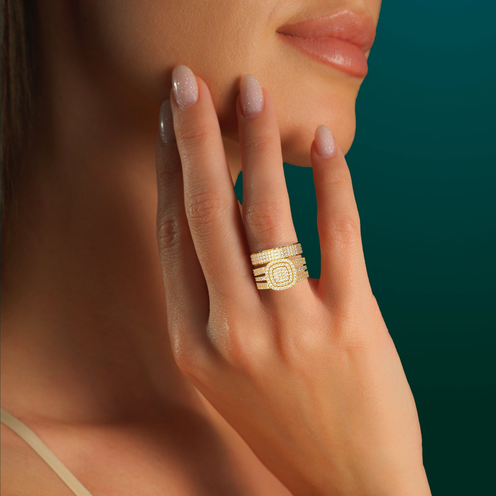 Solid Gold 1.10 CTW Diamond Trio Bridal Set | Engagement Ring & Matching Band