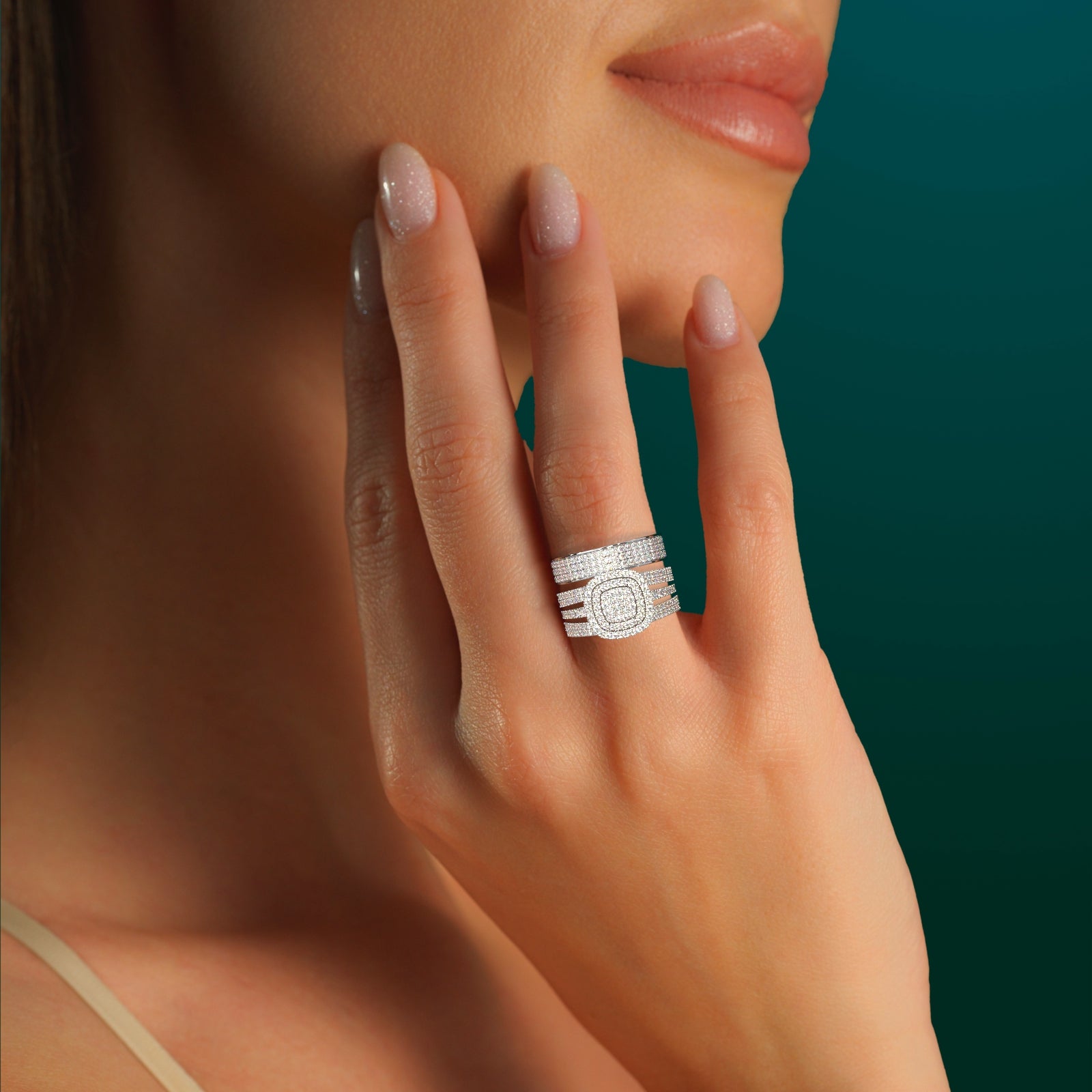 Solid Gold 1.10 CTW Diamond Trio Bridal Set | Engagement Ring & Matching Band