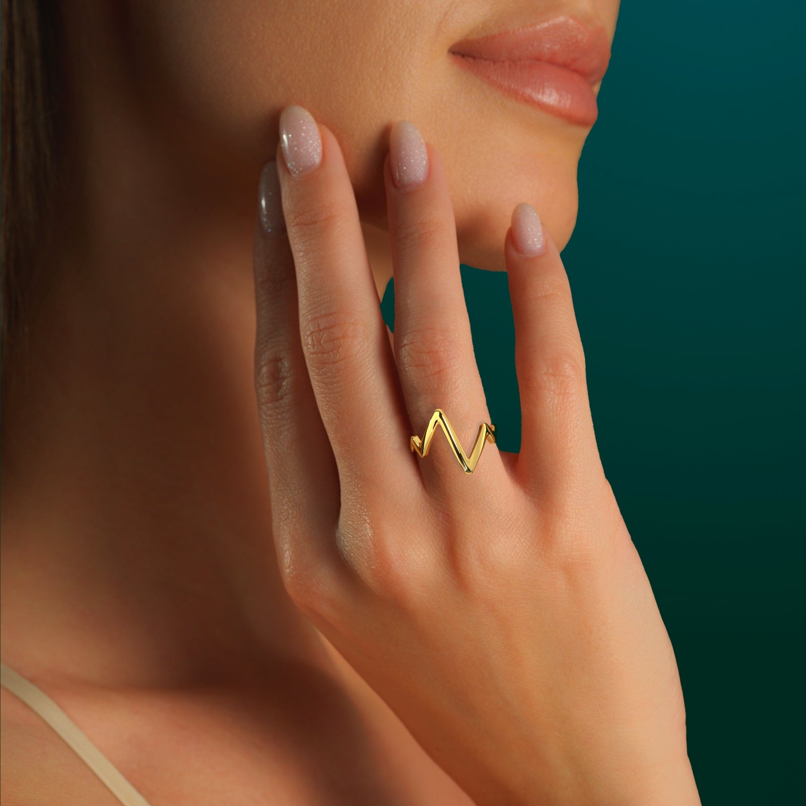 Solid Gold Zig Zag Statement Ring | Minimalist Geometric Chevron Band for Women