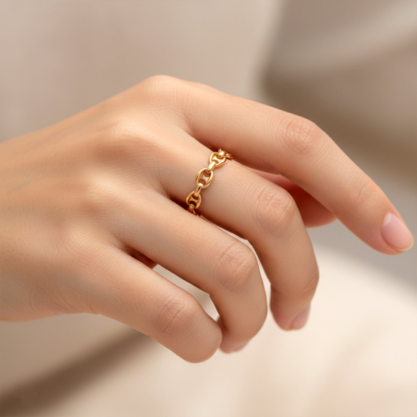 18k Solid Gold Marina Link Chain Ring | Minimalist Anchor Link Statement Ring for Women