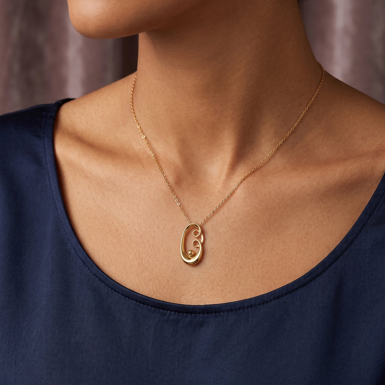 18K Solid Gold Abstract Swirl Pendant Necklace | Modern Motherhood Symbolic Jewellery