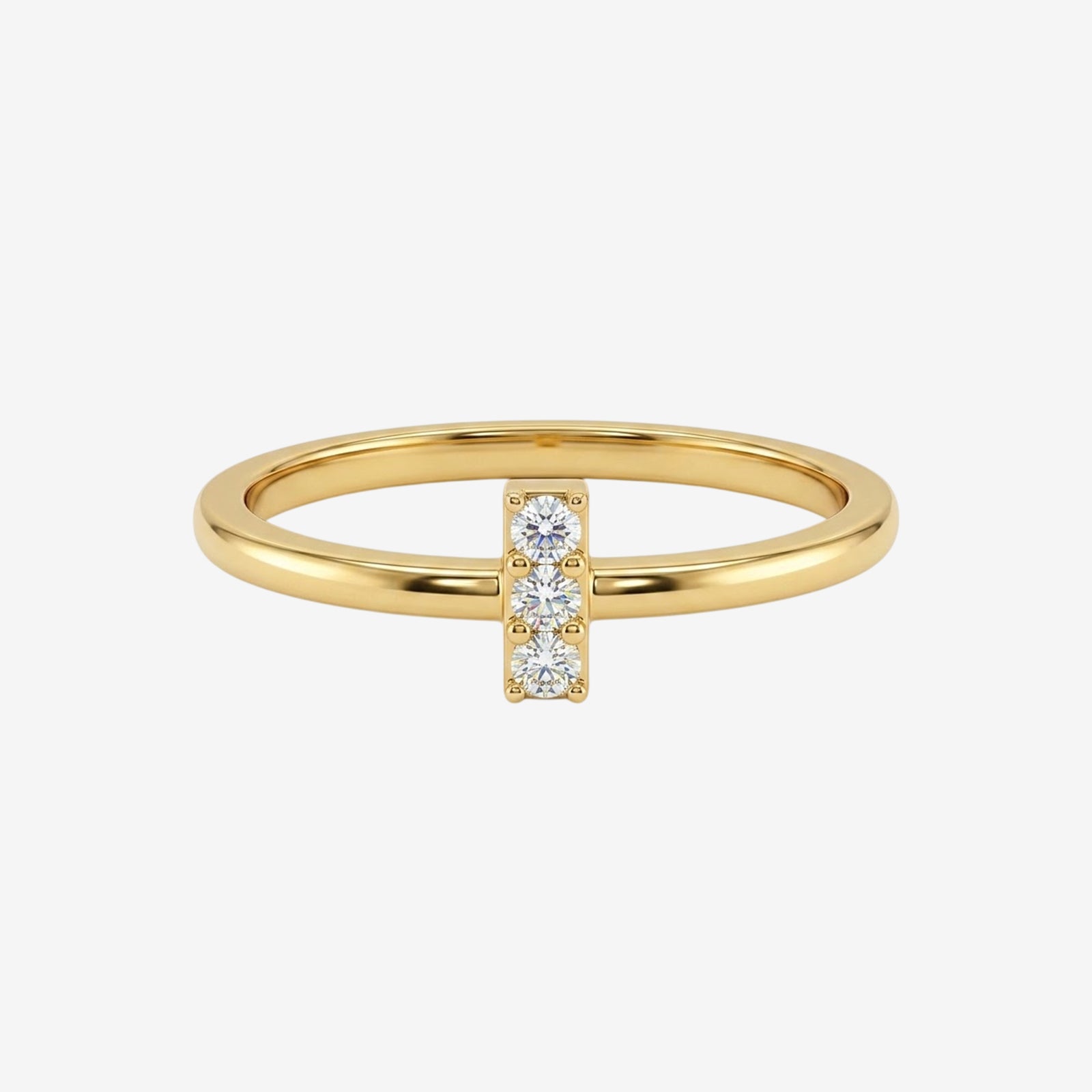 18K Solid Gold Dainty Vertical 3-Stone Diamond Bar Ring | Minimalist Stackable Band