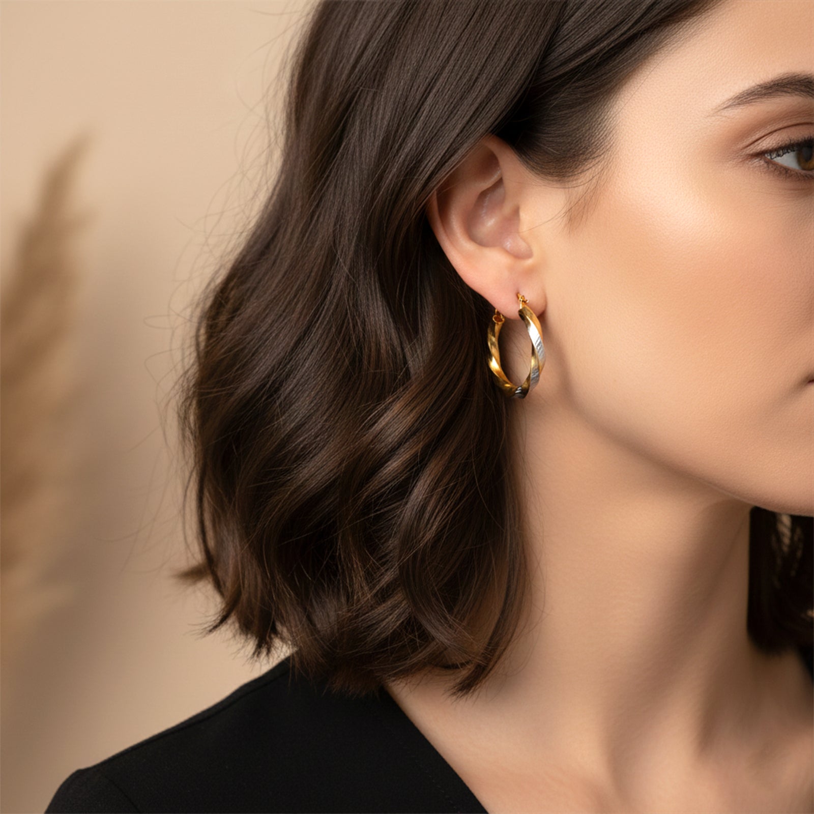 18k Dual Tone Gold Twisted Hoop Earrings | Elegant Dual Tone Gold Twister Hoops