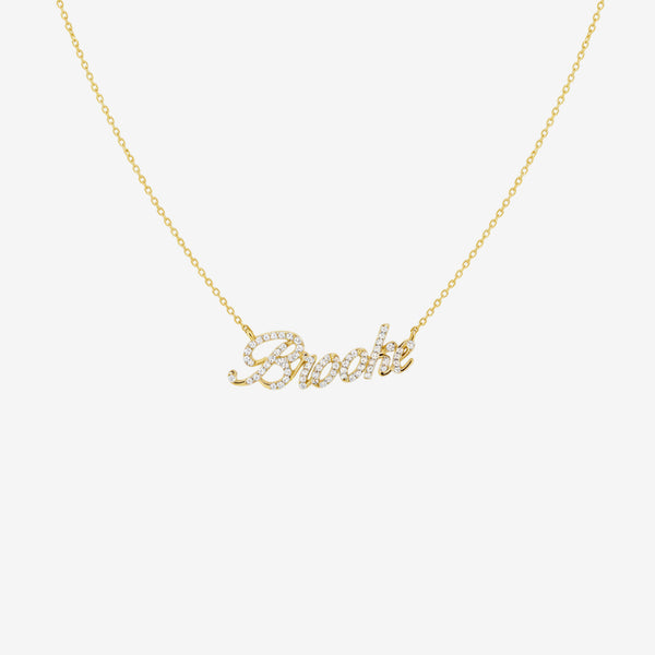 Custom 18K Gold Script Nameplate Diamond Necklace | Personalized Jewelry