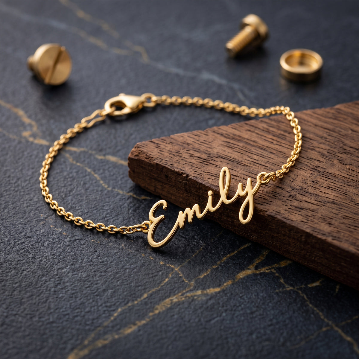 Custom 18K Solid Gold Script Name Bracelet | Dainty Link Chain