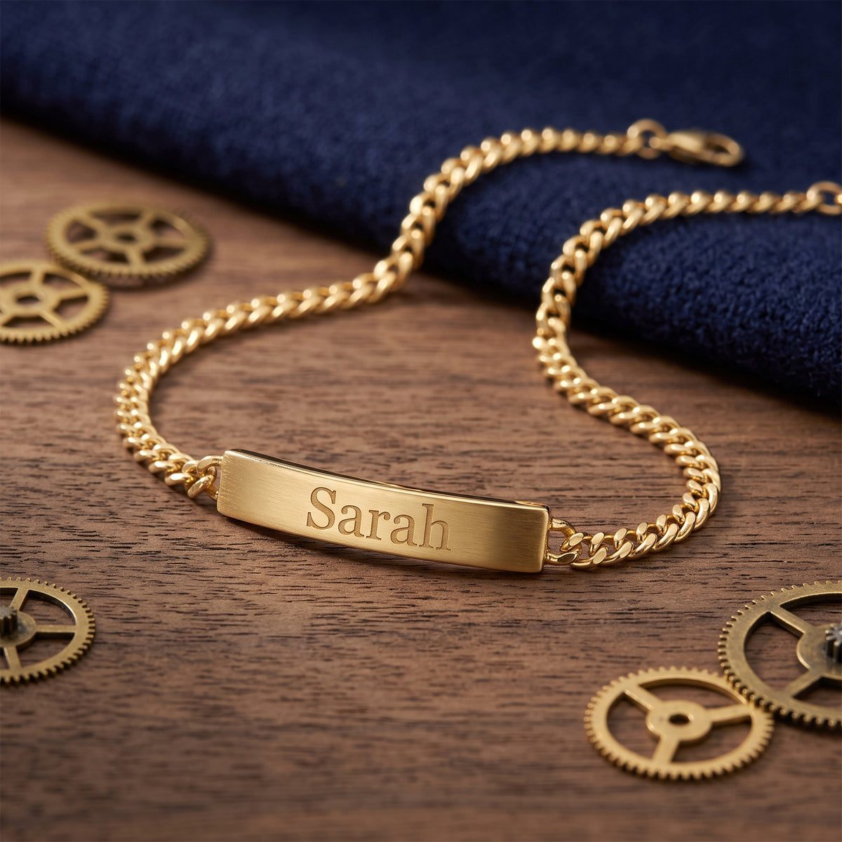 Personalized 18k Gold Engraved ID Bracelet | Nameplate Curb Chain