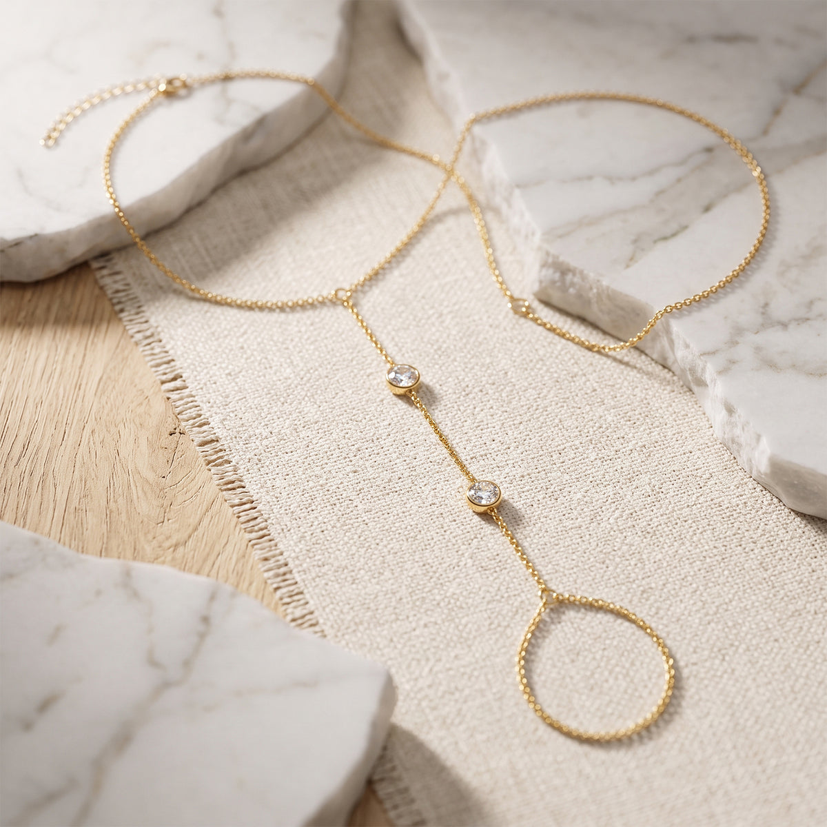 18k Gold Diamond Hand Chain Bracelet | Dainty Finger Ring Link